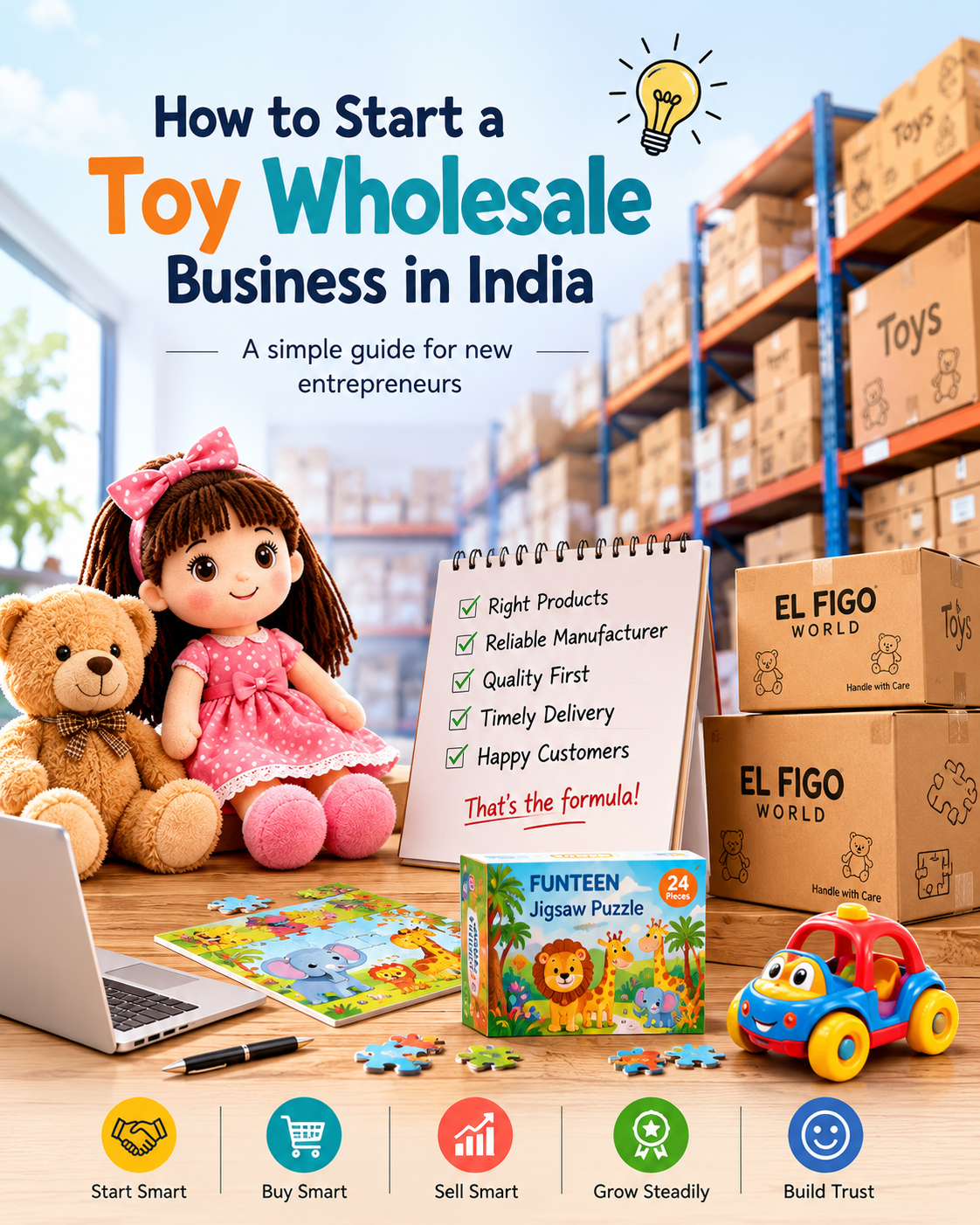Toy wholesale business in India with real look dolls, plush dolls and educational puzzles manufactured by EL FIGO World